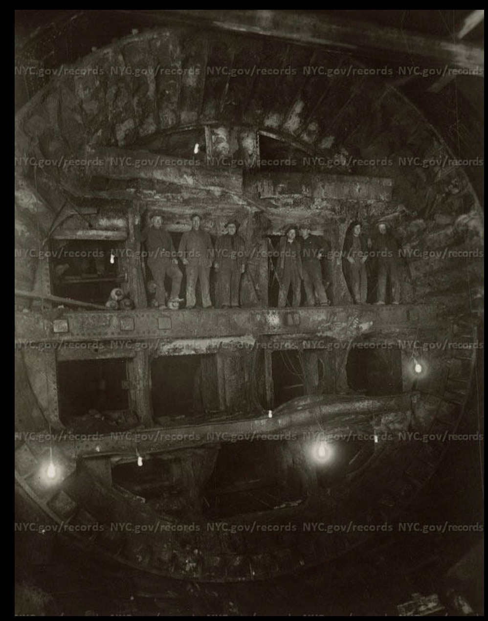 Men digging the South Tunnel of the Holland Tunnel, 1927.